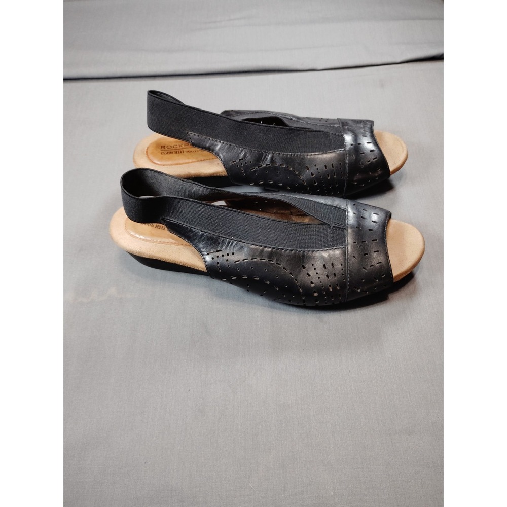 Rockport Cobb Hill Black Judson Peep Sling Pumps Women 9M‎ Resort Party Academia